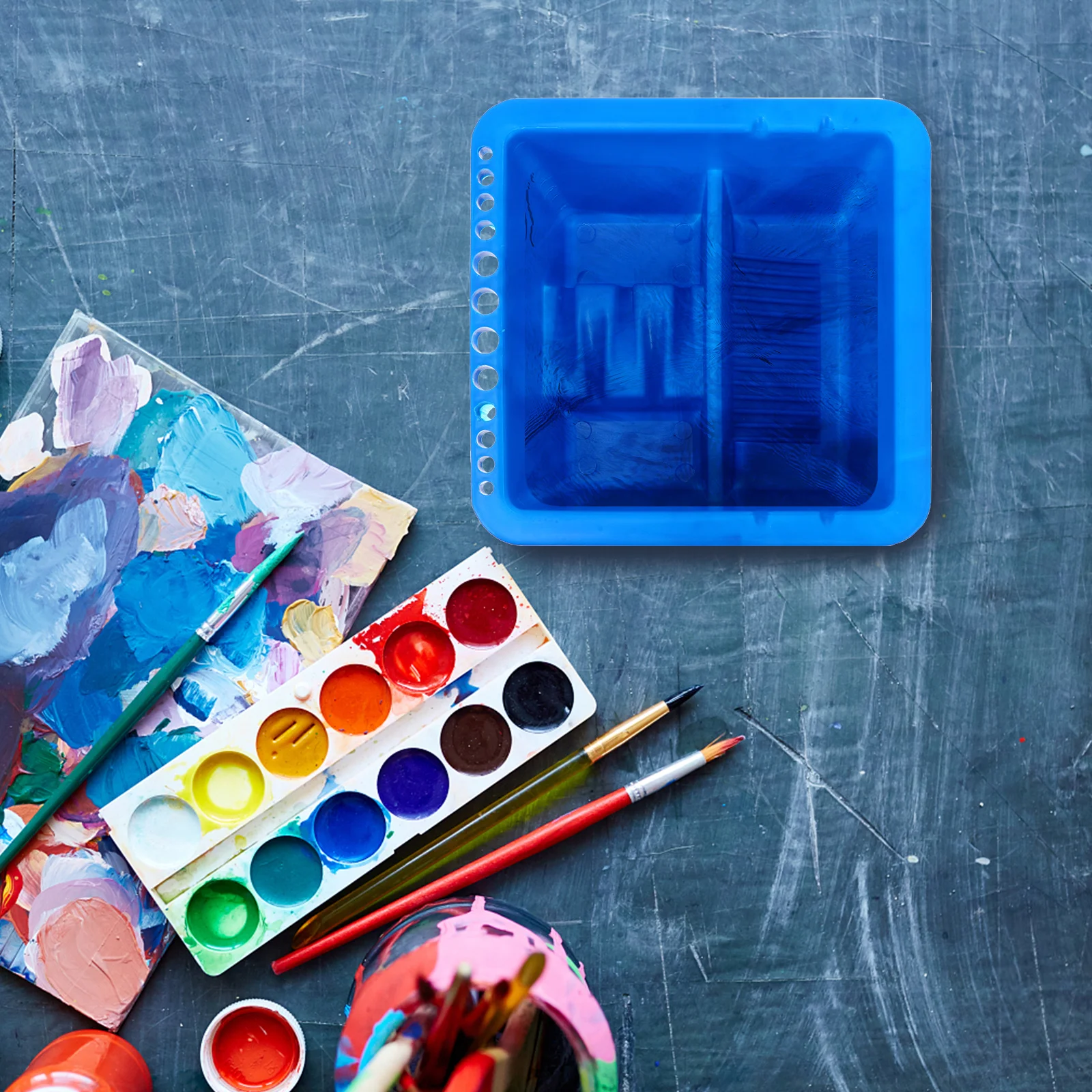 Очиститель кистей для акриловой акварельной живописи, инструмент художника, квадратная ручка, шайба, крышка, пластиковый держатель для кистей, ванна, домашняя студия