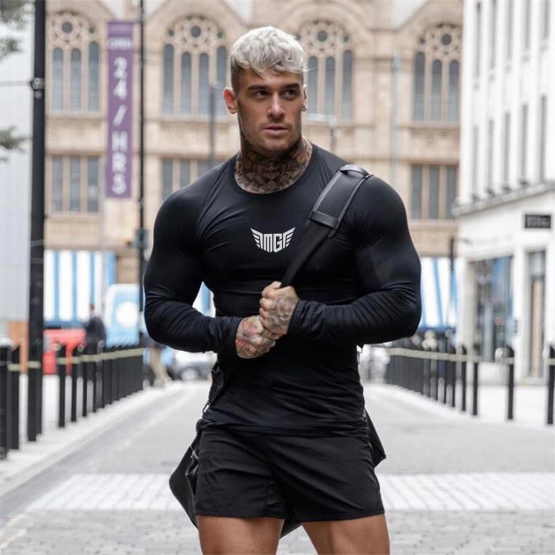 Kompressions-Langarm-T-Shirts, Herbst, atmungsaktiv, schnell trocknend, elastische Hemden, Herren-Trainings-Trikot, Fitnessstudio, Bodybuilding, Fitness-Tops