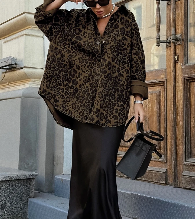 Elegante nuova moda 2024 autunno inverno casual stampa leopardata stile britannico versatile bavero giacca a maniche lunghe cappotto Top