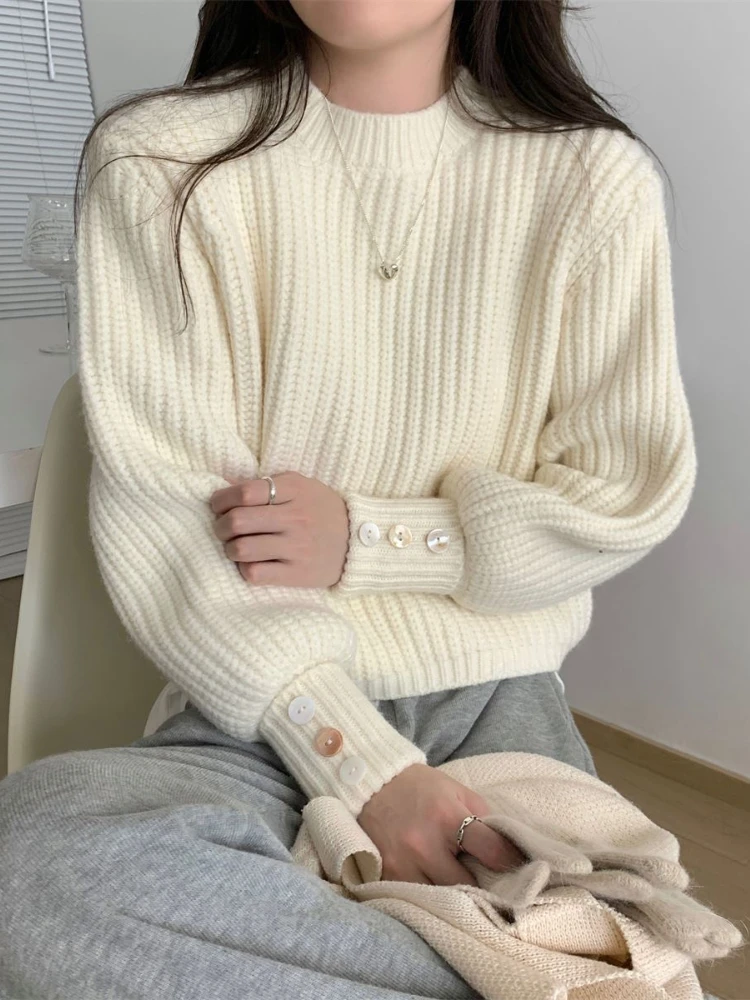 Herbst und Winter 2024 Neue Pullover Frauen Koreanische Mode Lose Verdickte Strickwaren Pullover Einfarbig Lange ärmeln Gestrickte Top