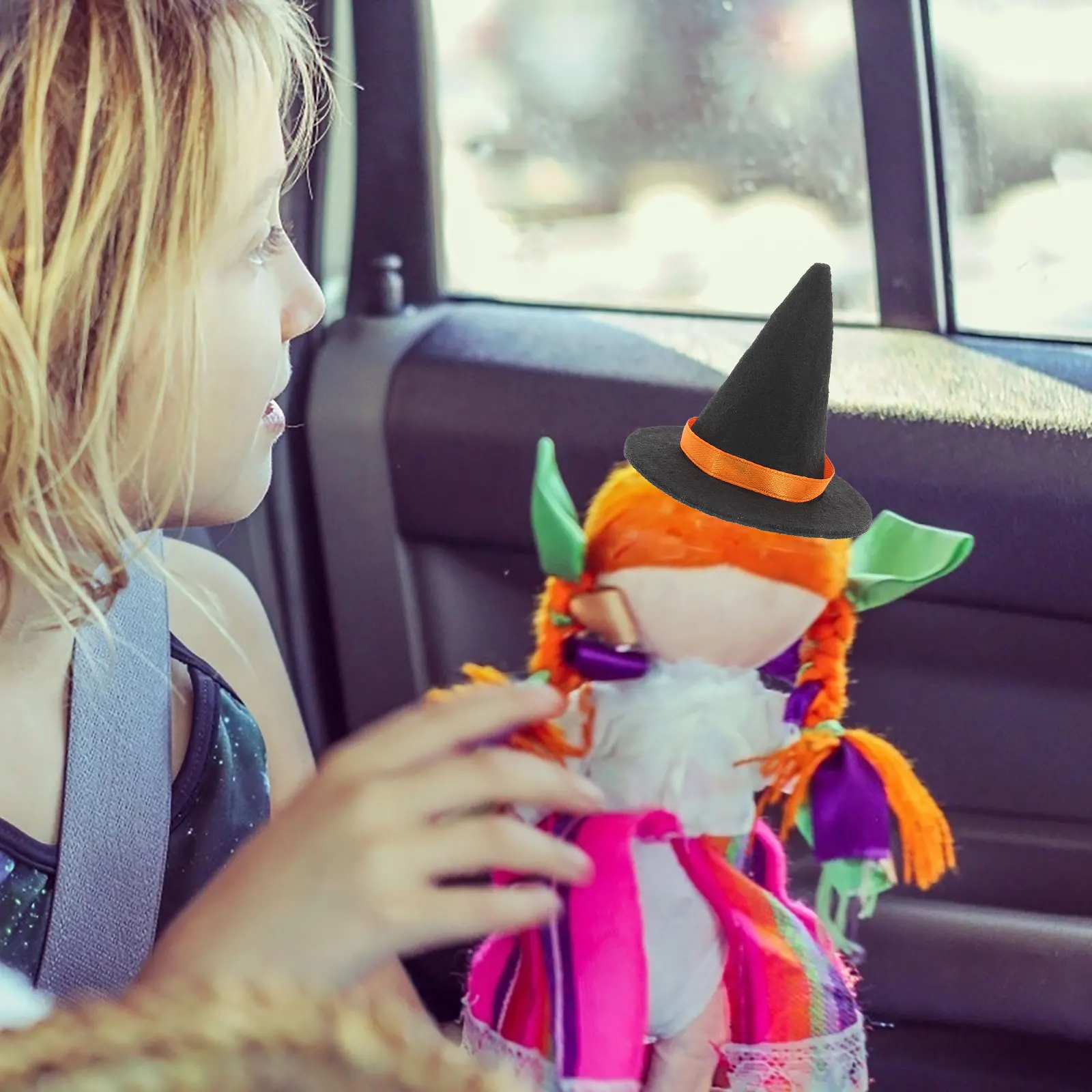 

3 Set Witch Hat Small Broom Mini Halloween Decor and Accessories Felt Cloth Hats for Crafts