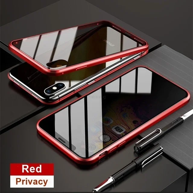 Magnetisch gehard glas Privacy Metal Case voor iPhone 15 14 13 12 XR 11 Pro MAX X 7 8 6 Plus 360 magneet Antispy beschermhoes