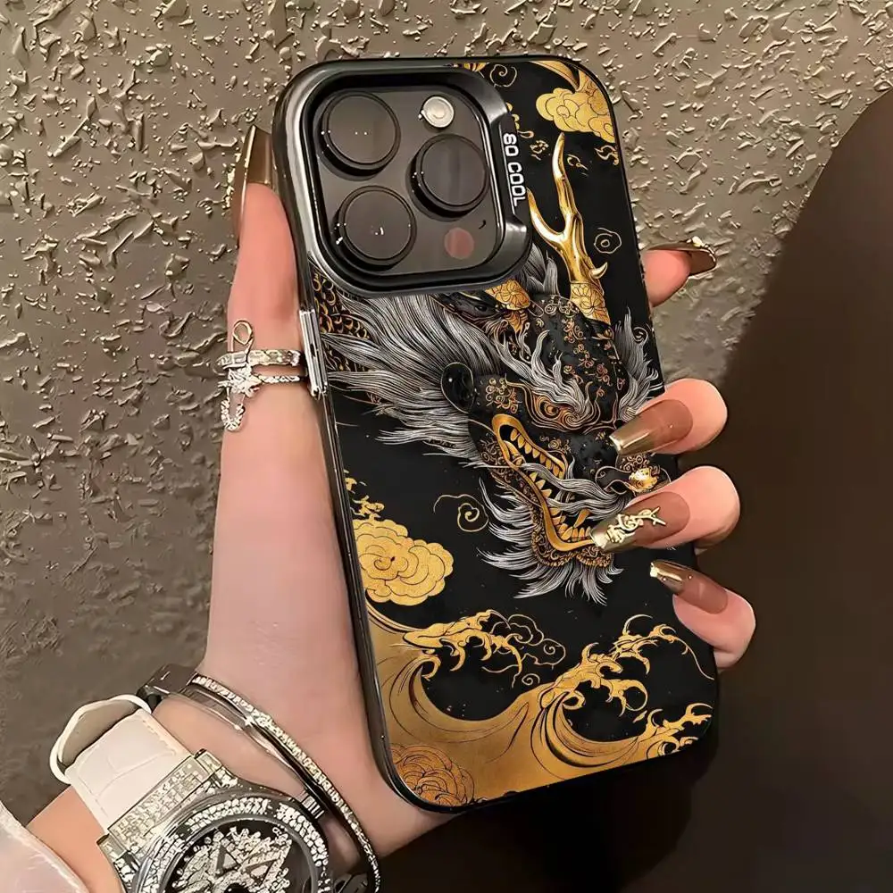 L-Luxury D-Dragon E-Capa de telefone em relevo para iPhone 17,16,15,14,13,12,11 Plus, Pro Max, XS, capa de telefone prateada colorida