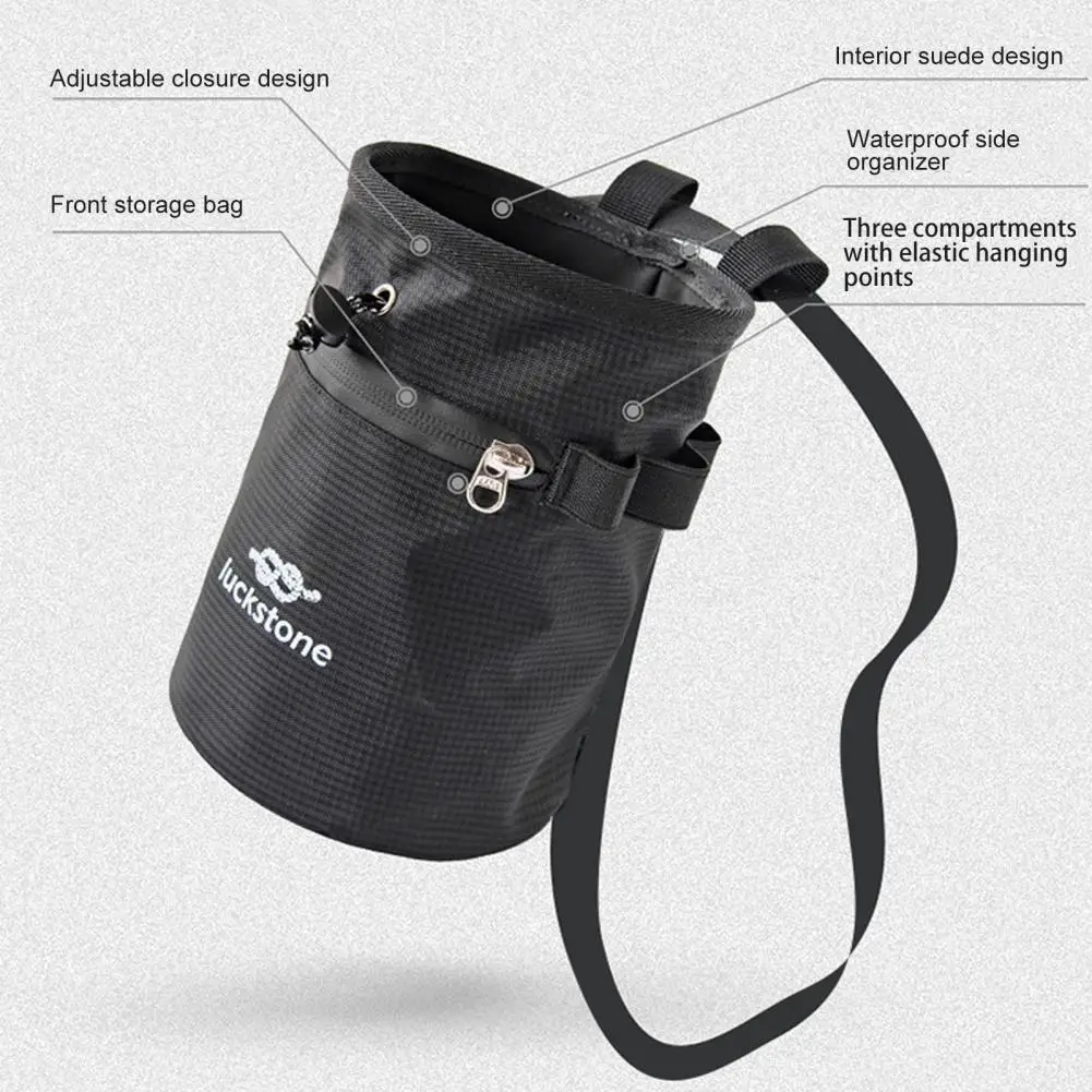 Bolsa con cordón para escalada, bolsa de tiza de capacidad con cepillo, cinturón ajustable para almacenamiento impermeable, Cordón portátil para exteriores