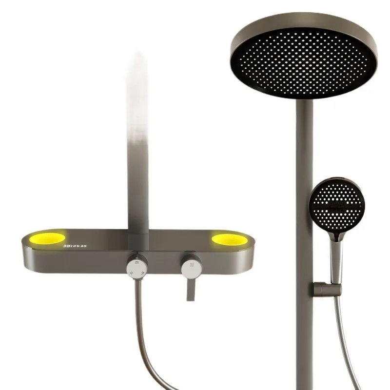 

Shower set household pressurized digital display all copper gold new smart waterfall hot and cold thermostatic bathroom bath