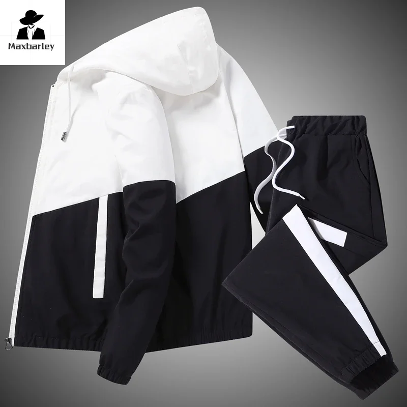 Spring and Autumn New Men\'s Sportswear Casual Jogger Hooded Sportswear Jacket and Pants 2-Piece Hip Hop Running Sports Suit