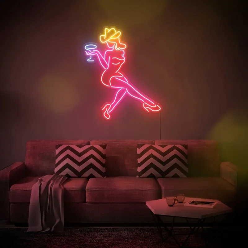 

Cowgirl with Wine Glass LED Neon Sign for Living Room Home Bar Bedroom Wall Decor Romantic Retro Party Lighting Art