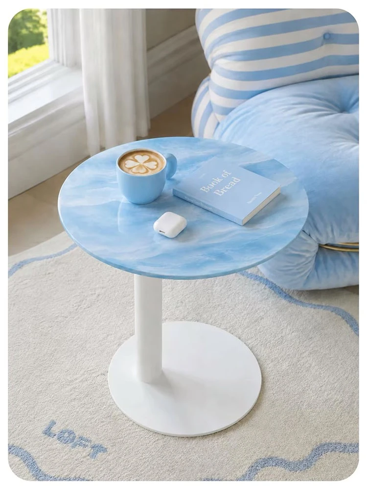 Home Furniture Marble Round Art Side Tables Dopamine Color Small Sofa End Table Coffee Table Living Room Bedroom Home Decor Gift