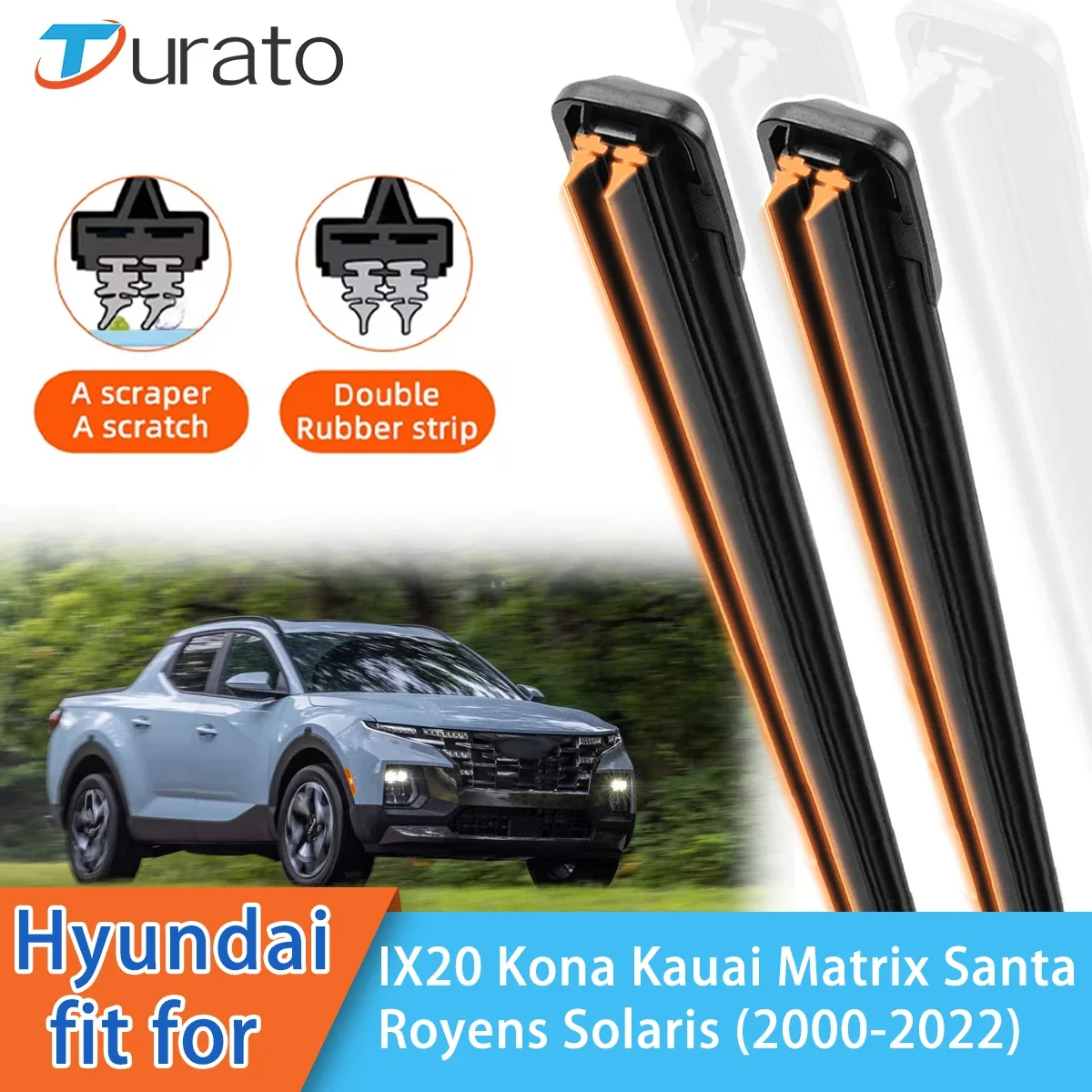 For Hyundai IX20 Kona Kauai Matrix Royens Santa Solaris Front Windscreen Wipers Double Rubber Car Wiper Blades Car Accessories