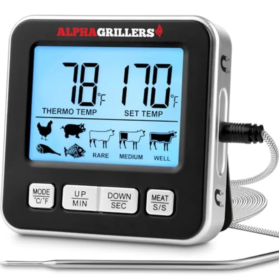

Turkey Thermometer Digital Meat Thermometer with Electric Oven Safe Wired Leavein Probe for Cooking Roasting Large Display with