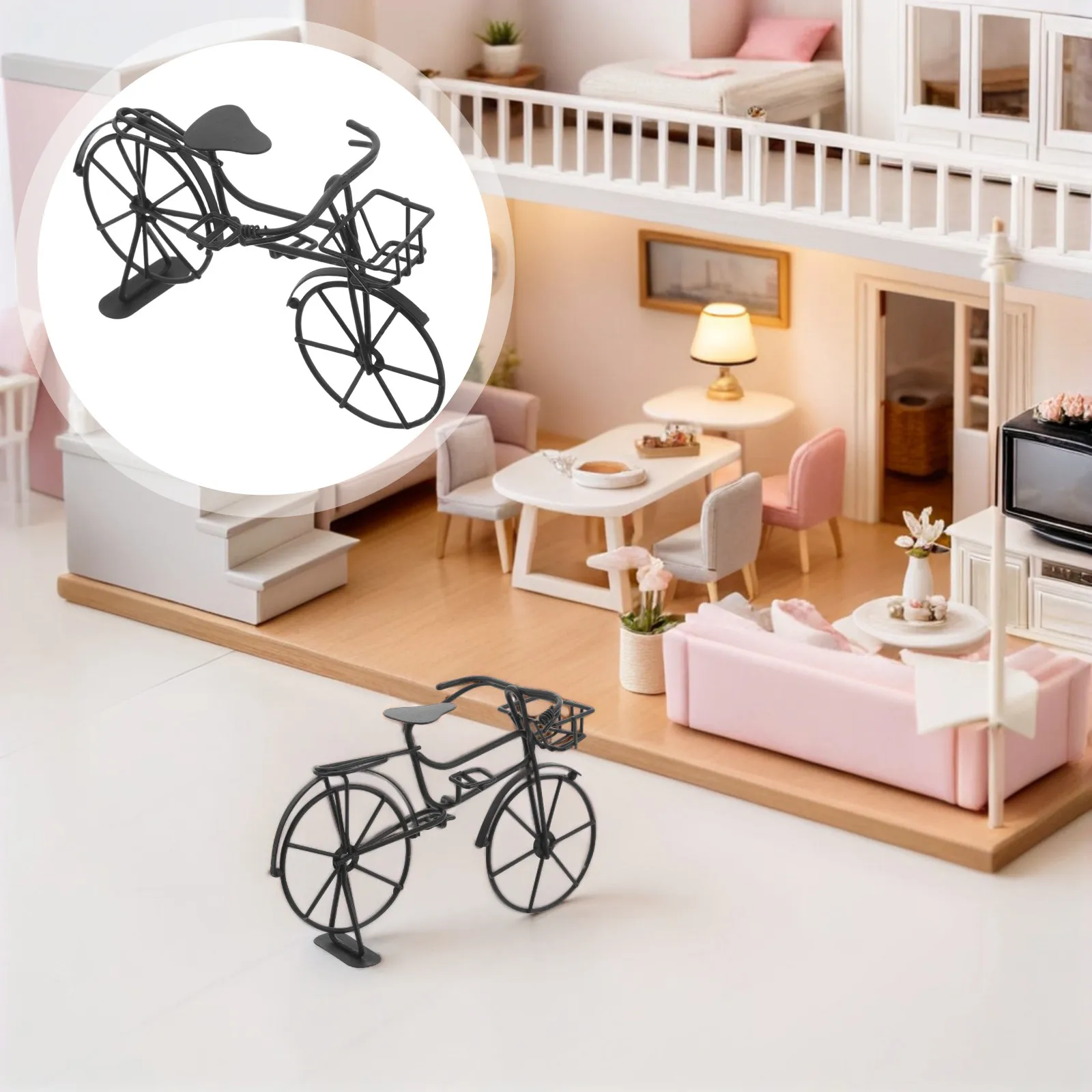 

2Pcs Miniature Metal Bike Ornament Retro Style Home Office Decor Simulated Bicycle for Scene Building and Craft Projects