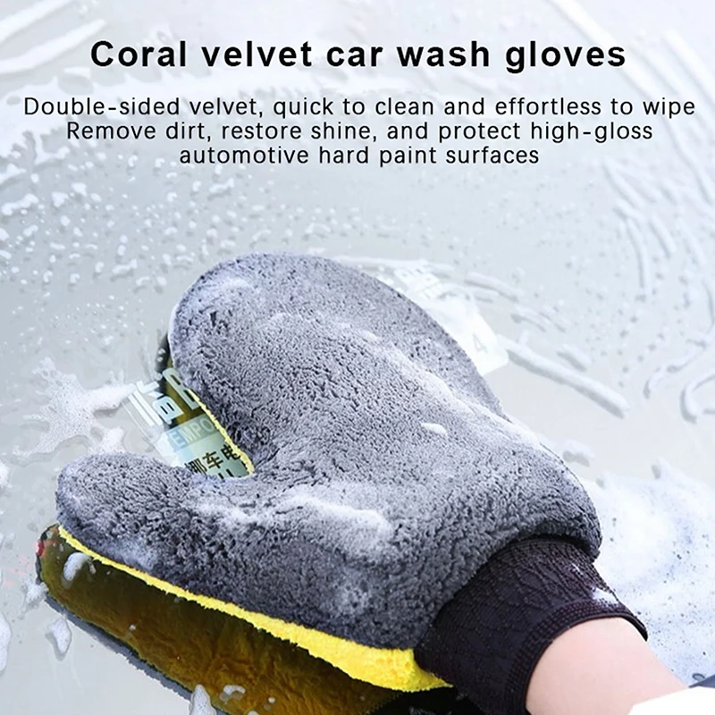 Car Washing Gloves Double-sided Soft Coral Fleece Clean Glove Water Absorption Soft Care Dust Car Cleaning Tools Auto Accesorios