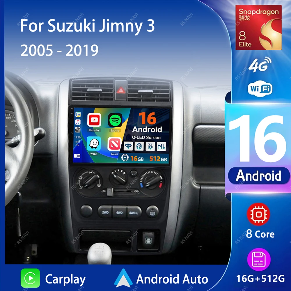 Android 16 Carplay Auto 2K Screen Car Radio Multimedia Player For Suzuki Jimny 3 2005 - 2019 Autoradio GPS Stereo 2din Head Unit