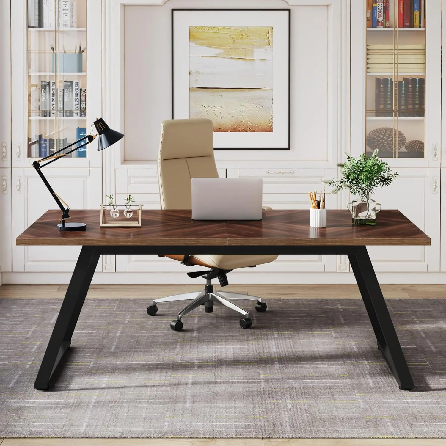 Modern Executive Office Desk Thick Frame 63 Inch Length Home Office Study Writing Table - Tribesigns Office Desk