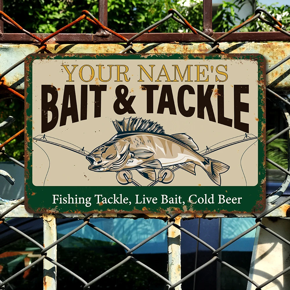 2D Flat, Vintage Bait Fishing Gear Metal Wall Art Sign Easy To Hang For Outdoor Farmhouse Bar Plaque Decor Ideal Gift Decoration