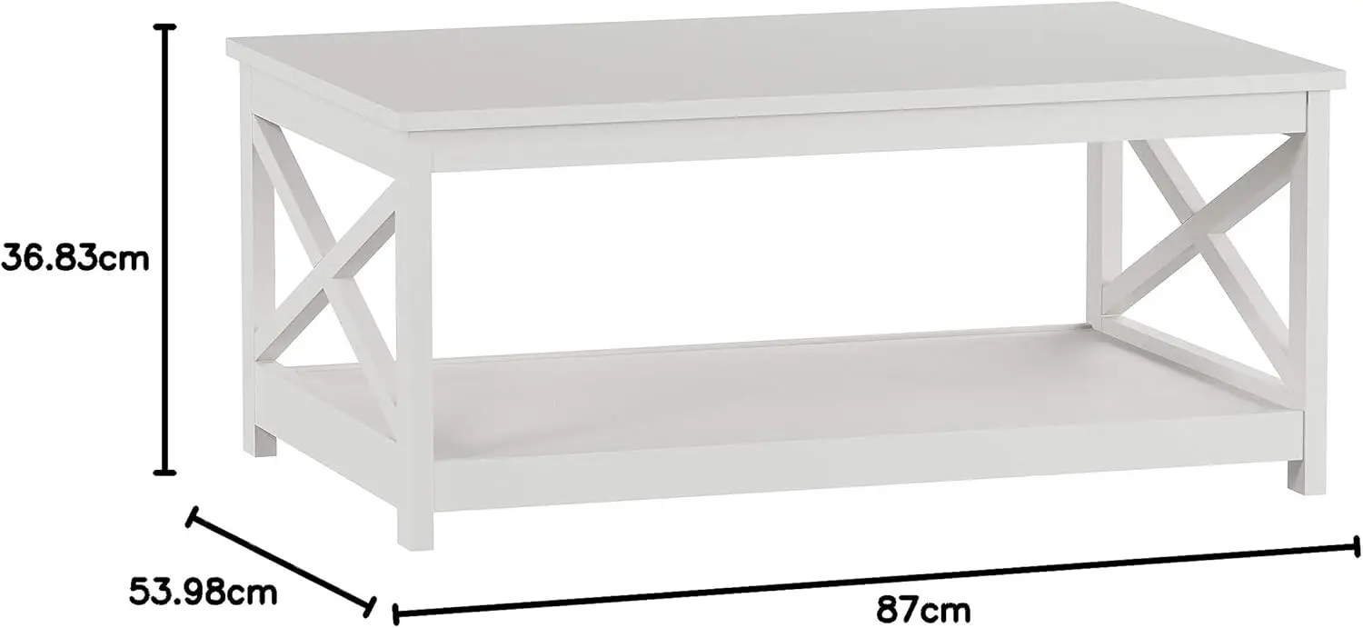 Table de sofa en bois Table-2-Tiered de café-profil bas et conception de X-jambe meubles de salon pour le stockage,