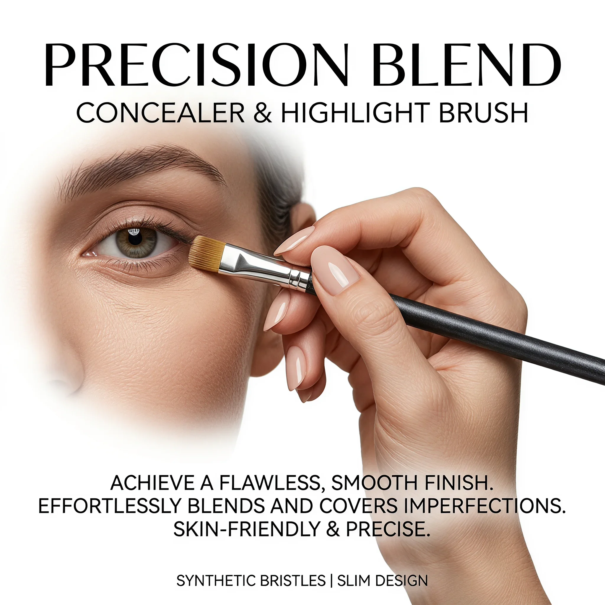 Flat Concealer Eyebrow Brush, Ultra Thin Synthetic Bristle Flat Eyeliner Brow Contour Precision Beauty Makeup Tool