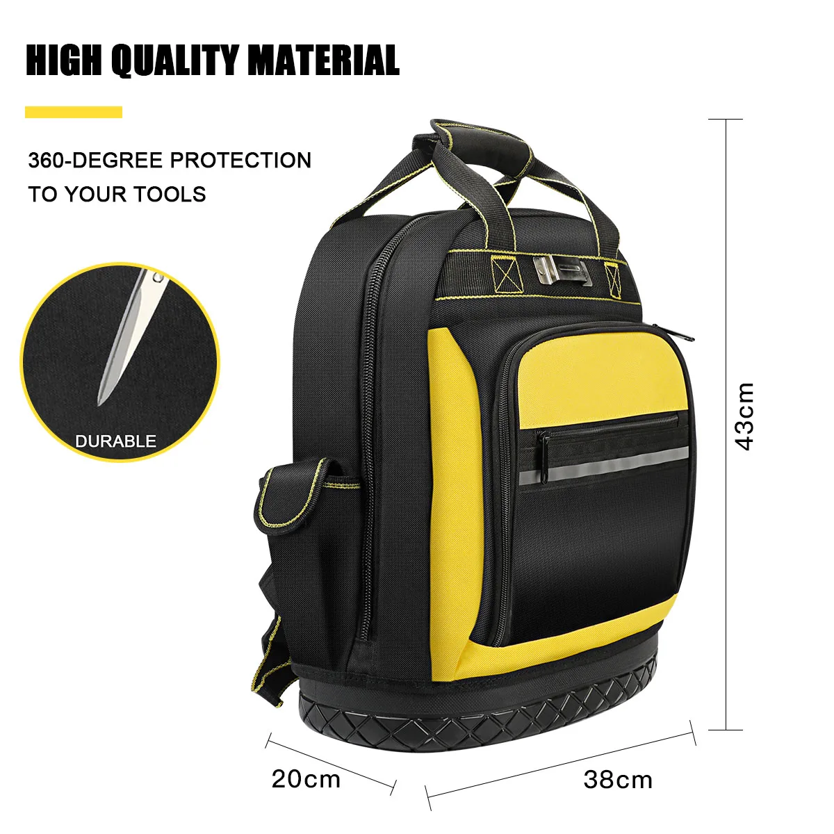 O40 Waterproof Tool Backpack  Rubber Base Heavy Duty Tool  Electrician Plumber  Maintenance Worker Durable Professional Bag