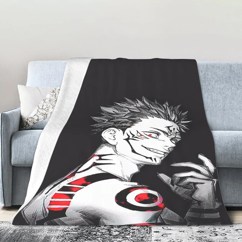 Anime Bed Blanket Sofa Winter Sukuna Microfiber Bedding Warm Fleece Camping Custom Decorative Nap Fluffy Soft Blankets King Size