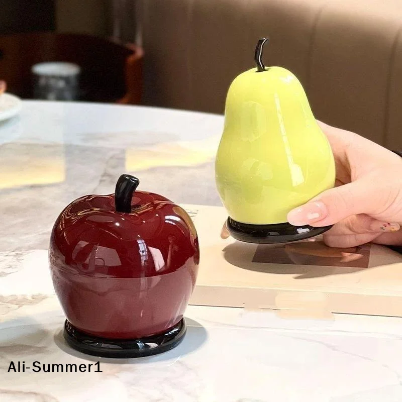 【A】Pear Fruit Shaped Toothpick Holder Dustproof Lid Multi Use Storage For Floss Cotton Swabs