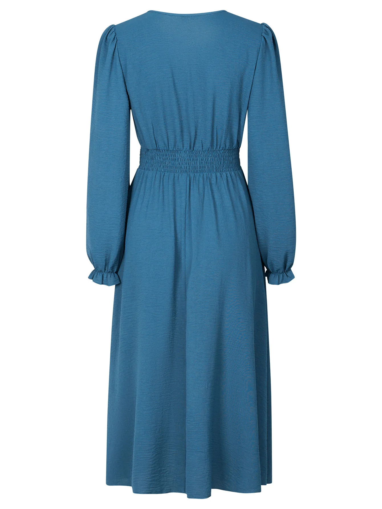 Damen-Herbstkleid, elegantes, langärmliges Midikleid mit V-Ausschnitt und gesmokter Taille für Abendpartys, lässige, tägliche lange Kleider