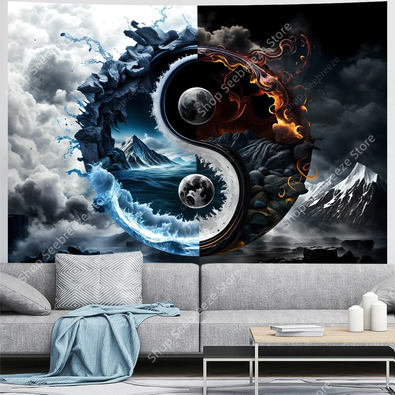 Tai Chi Yin Yang Tapestry Five Elements Popular Party Photography Studio Props Courtyard Decor Wall Hanging for Home Room Decor