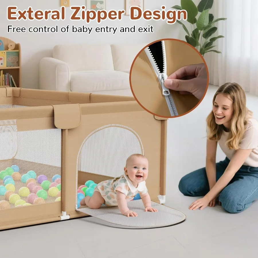 Large Baby Playpen 71x59 Inch Play Pen PlayardsPlaypen for Babies and Toddlers with 50 Ocean Balls and2 Handles-Sturdy Safety B