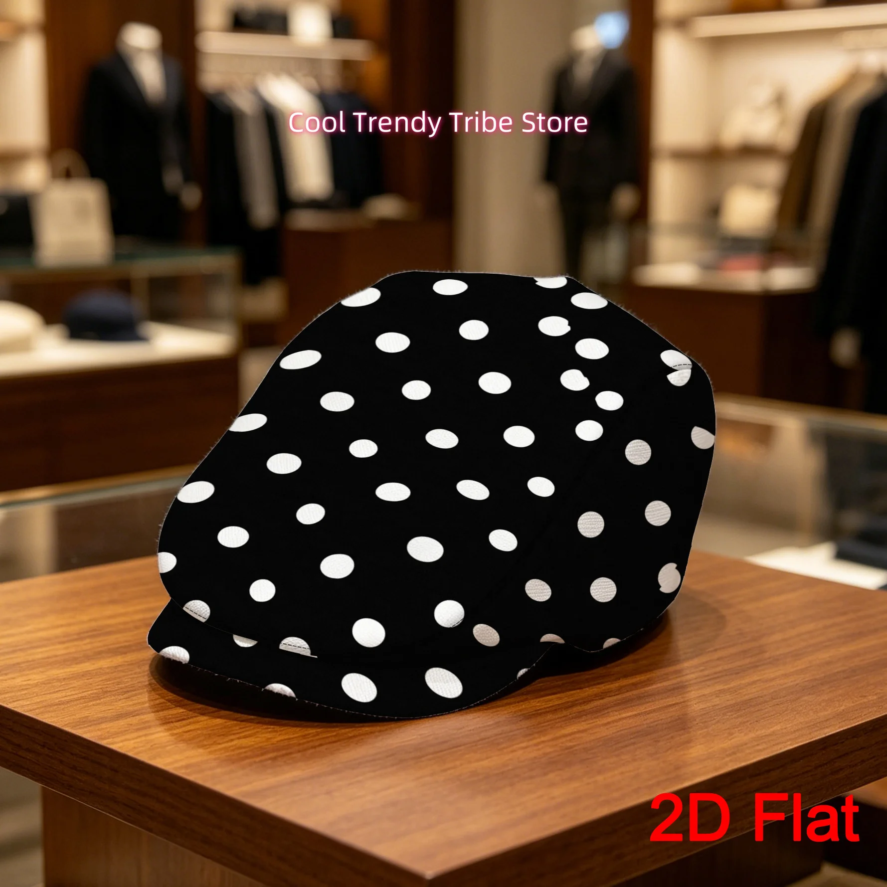 1pc Men's & Women's Adjustable Flat Cap with Black/White Polka Print - Lightweight Beret Suitable for Weekend Getaways, Gifts, T