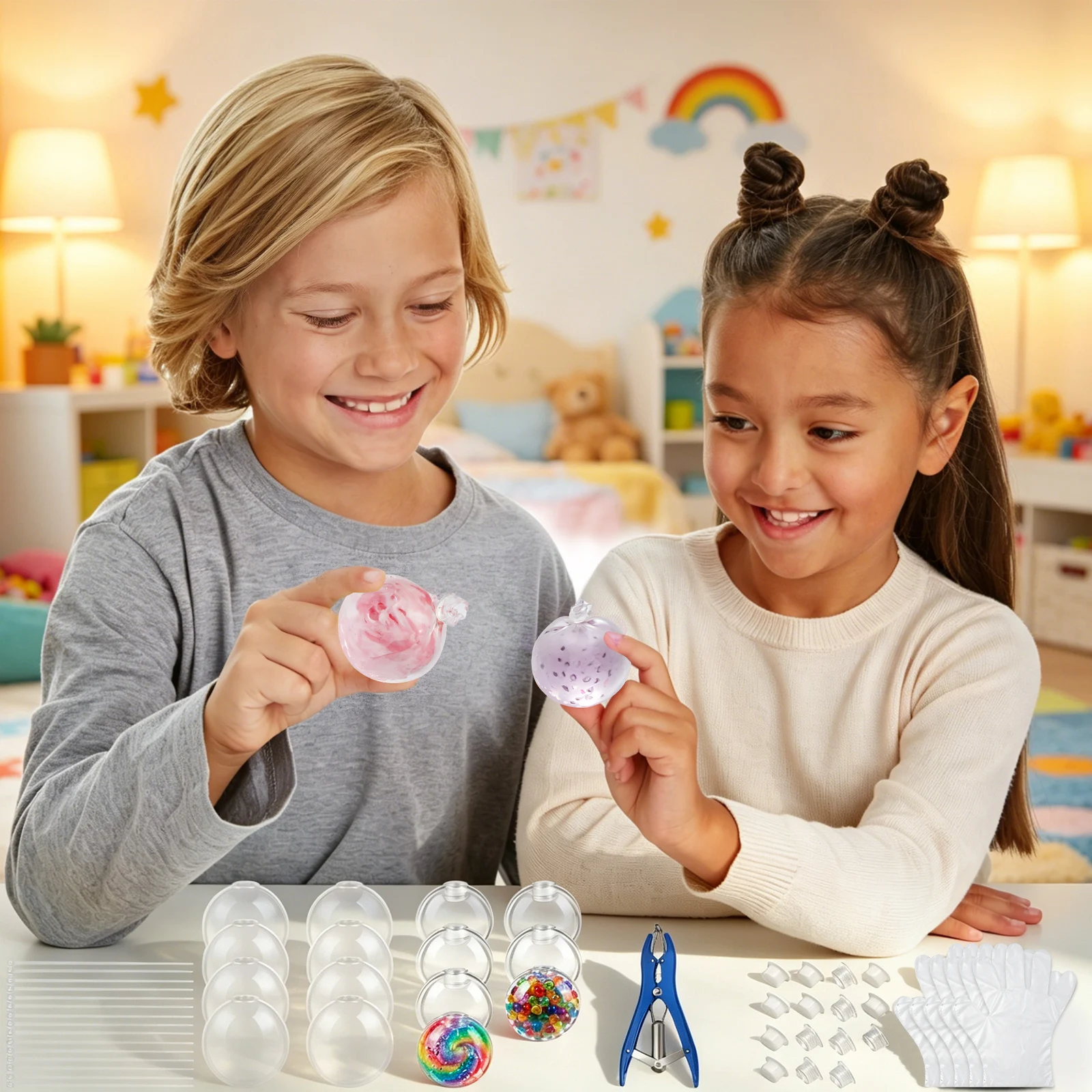 15-teiliges DIY Stressball-Bastelset zur Angstlinderung, Quetschball-Bastelsets mit Expansionszange, DIY handgemachte Stressabbau-Spielzeuge – Detail 1