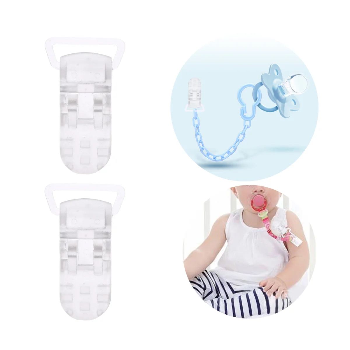 Attache-sucette en plastique transparent en forme de T pour bébé, 25 pièces, clips de sucette, badge, clips exécutifs, sangles transparentes,