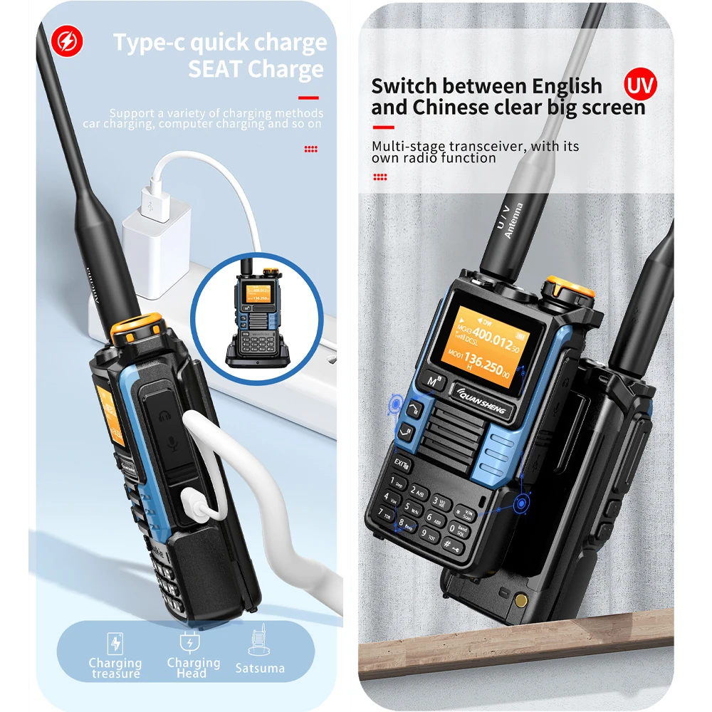 Quansheng UV-K6 krótkofalówka 5W Radio z pasmem lotniczym Tyep C Charge UHF DTMF FM Scrambler NOAA częstotliwość bezprzewodowa dwukierunkowa CB Radio