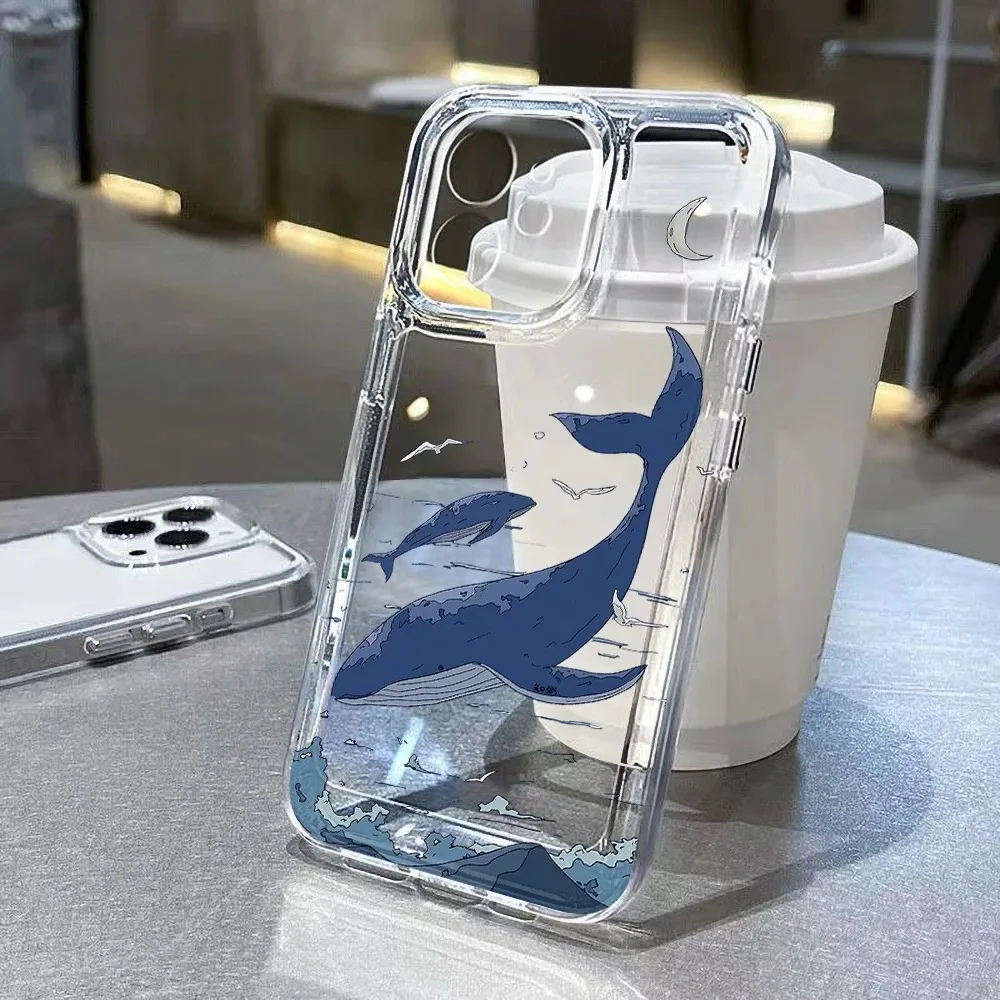 Ocean Animals Shark Dolphin Fish Clear Case For iPhone 16E 11 15 13 12 14 16 Pro MAX X XR XS 7 8 Plus SE 2020 Soft Silicone Case