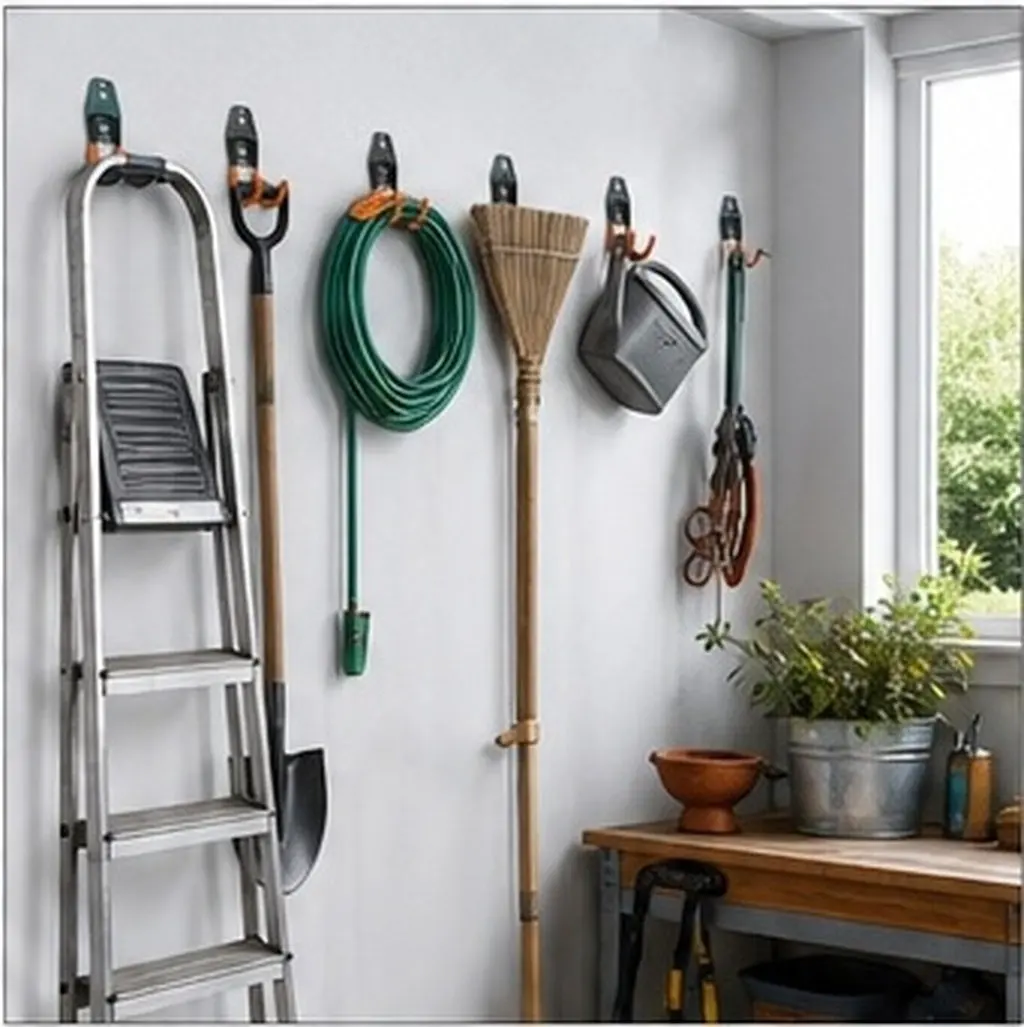 2Pcs Robust Metal Wall Hooks Premium Tool Organizer for Workshop Garage Storage Hanging Tools Ladders Brooms Shovels Pipes