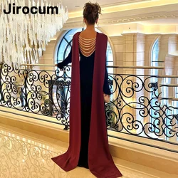 Jirocum Mermaid O Neck Evening Gown Women's Long Sleeve Pearl Velvet customized Prom Gowns Floor Length Formal Occasion Dress