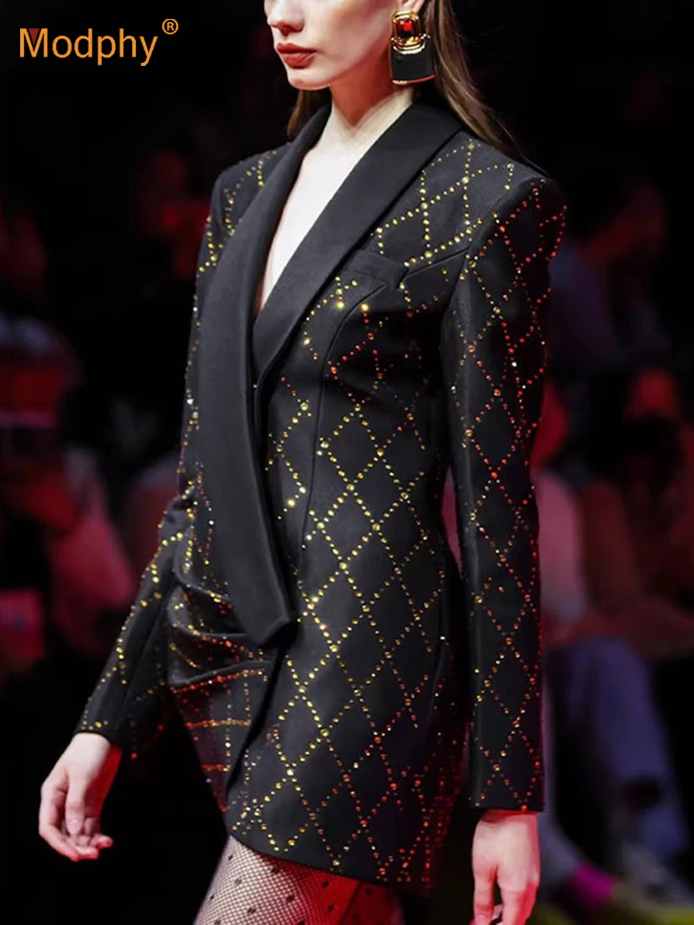 

Женский костюм Modphy, блейзер, элегантное пальто, осень 2021, модная тонкая куртка на пуговицах с бриллиантами и кристаллами, однотонные женские топы, одежда