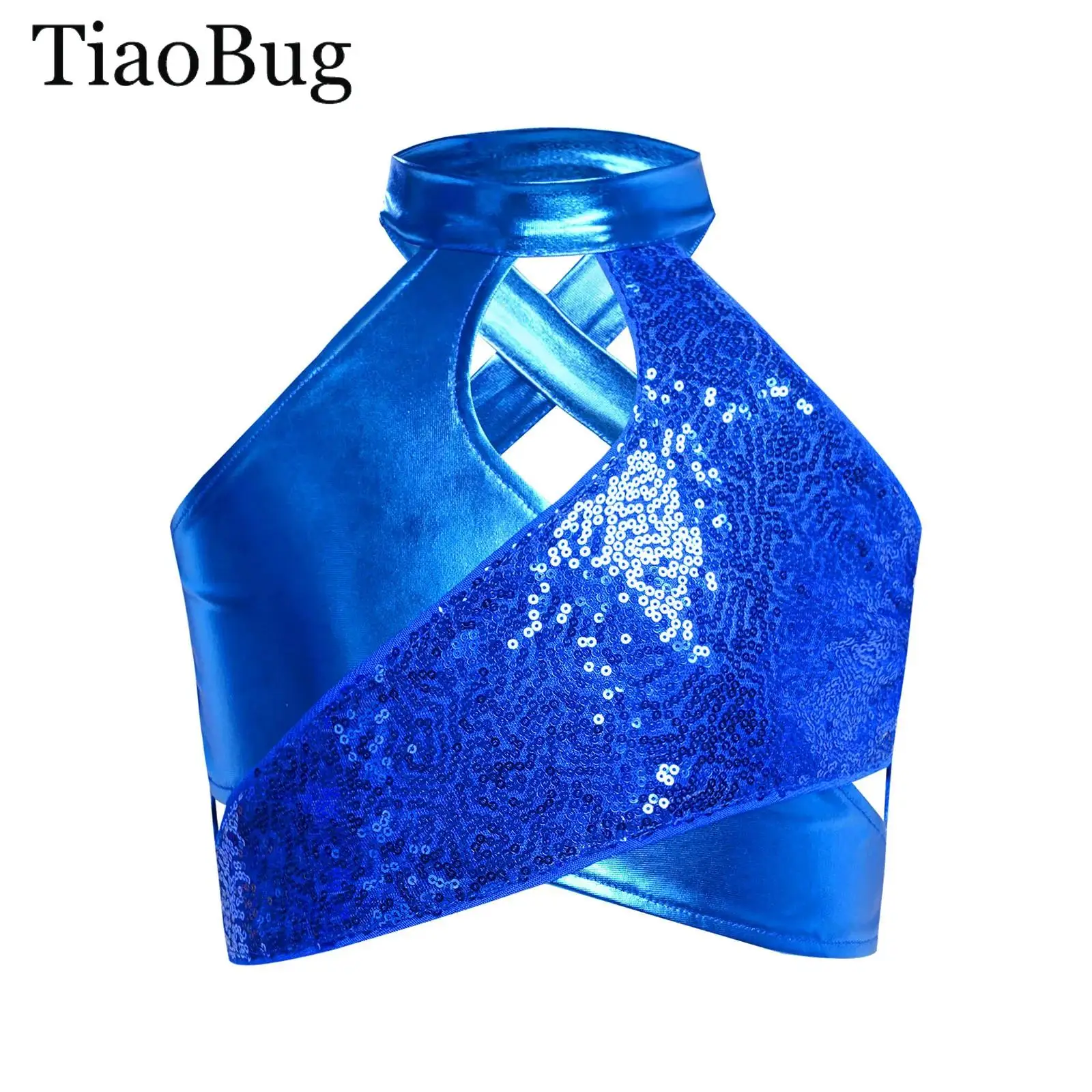 

Girls Jazz Dance Outfit Shiny Sequins Crop Top with Metallic Skirt Latin Ballet Dancewear Cheerleading Stage Performance Costume