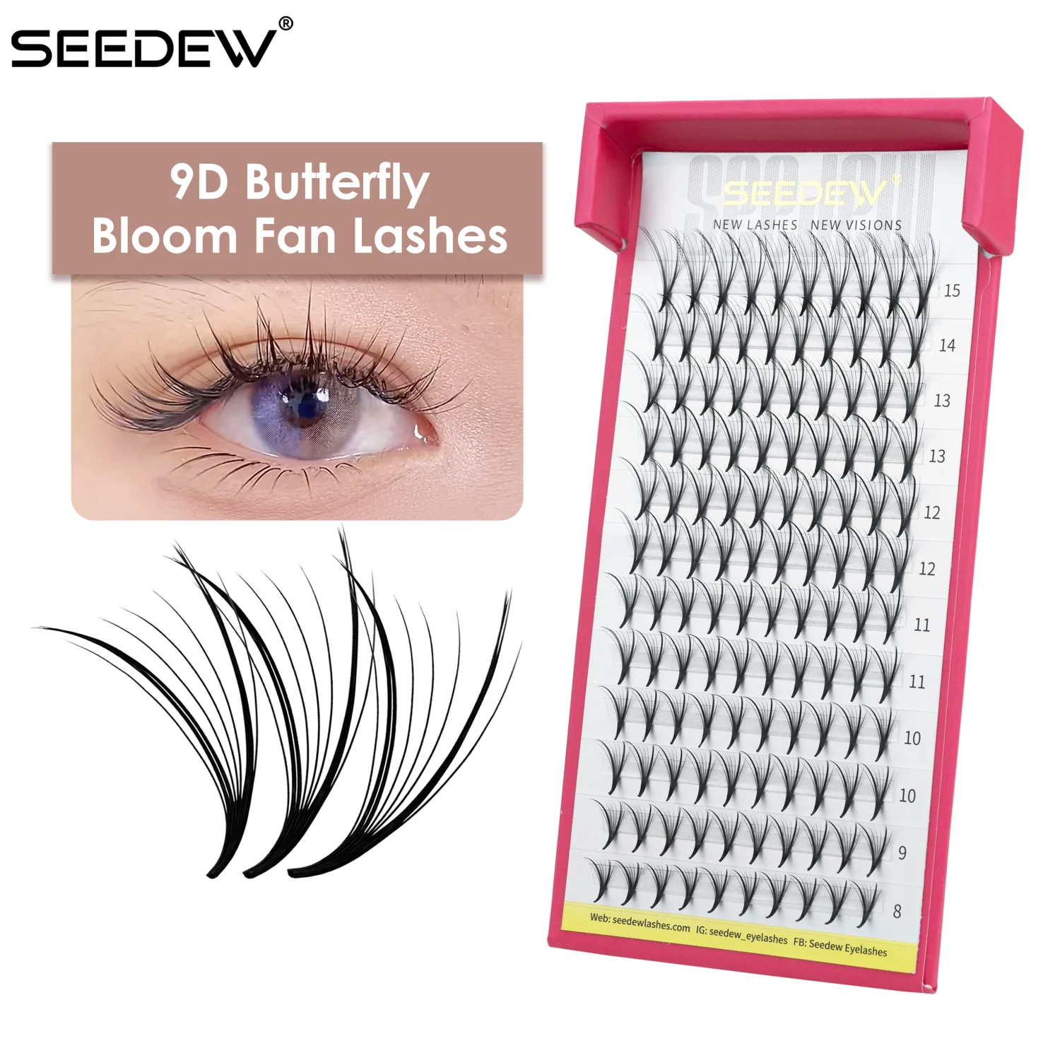 SEEDEW 9D Butterfly Wing Lashes Natural Soft False Eyelashes Air Sensing Eyelash Premade Fan Lashes