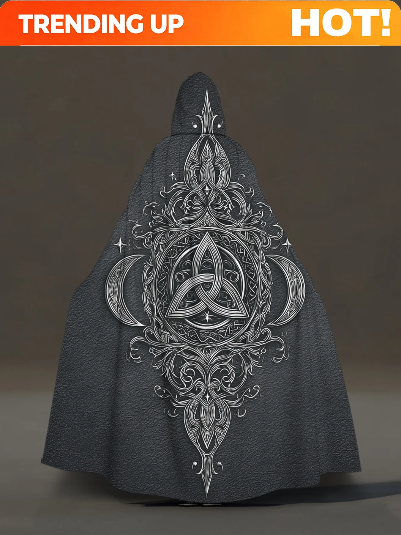 Customization 2d Flat Robes, 1pc, Celtic Moon Triquetra Design Pattern Hooded Capes, Costume Cloak For Cosplay, Halloween,Carniv