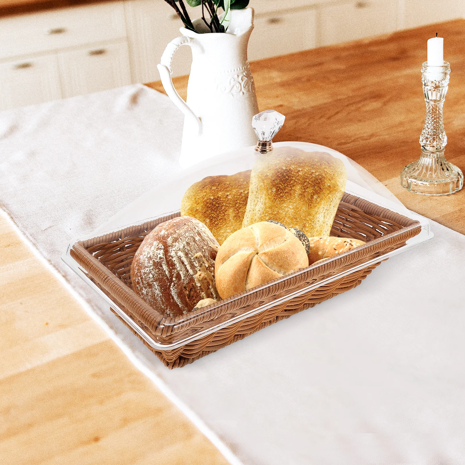 

Woven Bread Small Square Beige Food Preservation Tray Transparent Lid Kitchen Party Storage Fruit Display Acrylic Cover Easy
