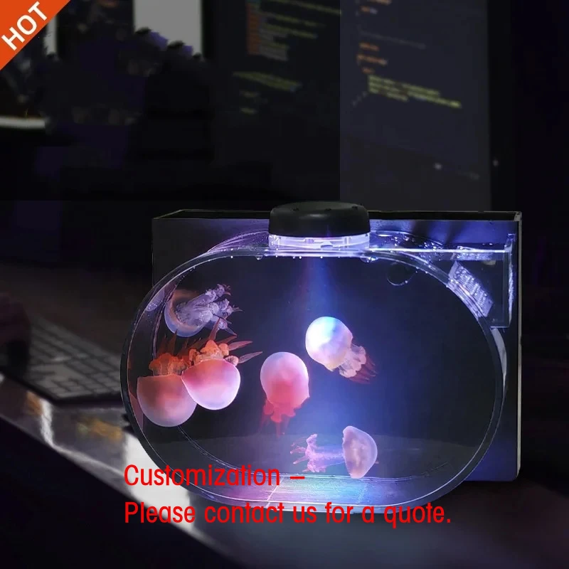 custom.Hot Sale RGB LED Acrylic Contemporary Oval Ecological Jellyfish USB Rechargeable Desktop Decoration Special Price Mi