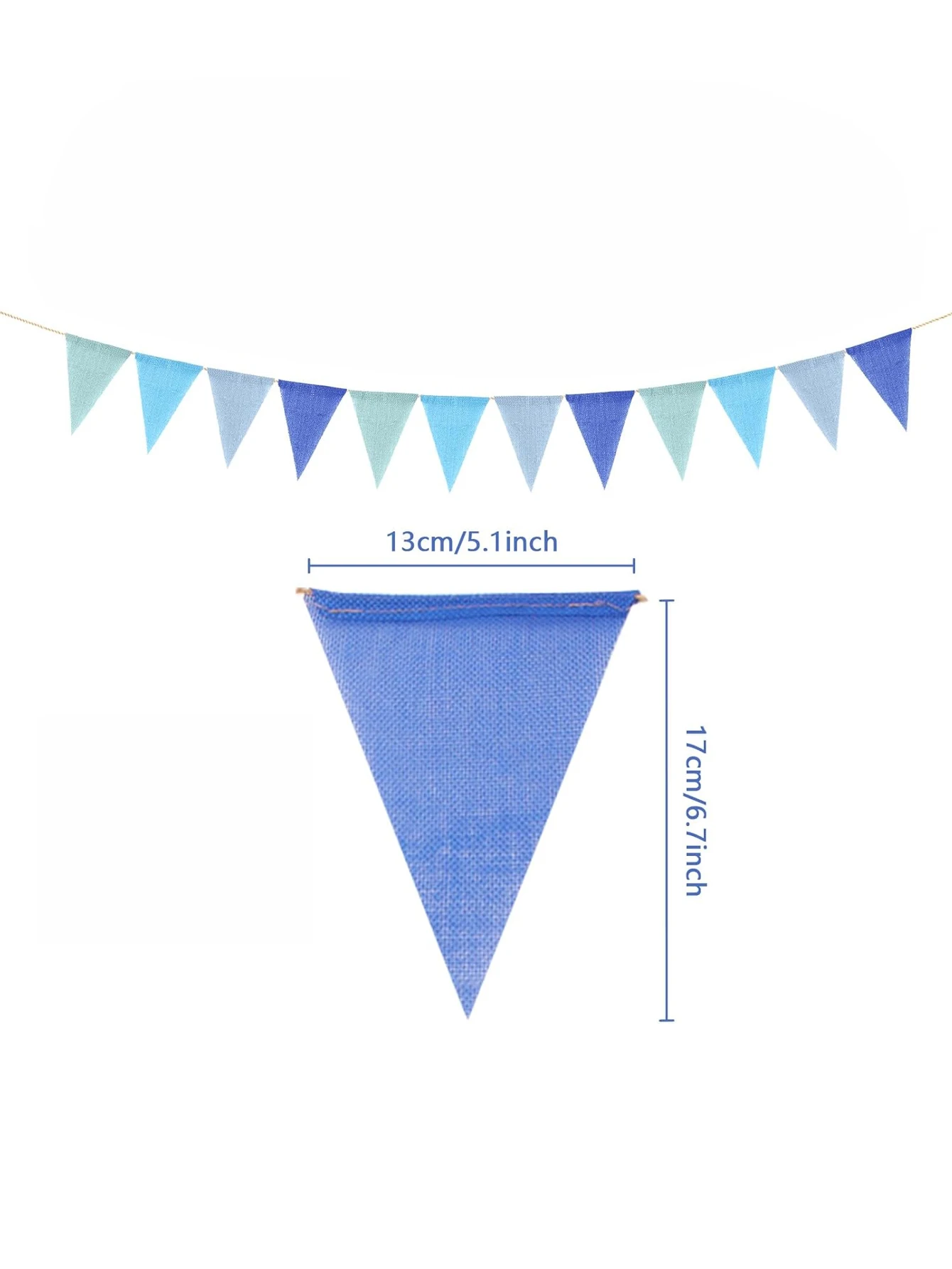 Blue Burlap Pennant Banner - Hanging Decor for Birthday Party Classroom Christmas Halloween Wedding Outdoor Yard Home Large Even