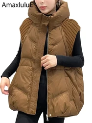Amax luluE Fashion Womens Winter Knitted Design Duck Down Hooded Vest Ladies Leisure Loose Warm Sleeveless Coats Snow Waistcoats
