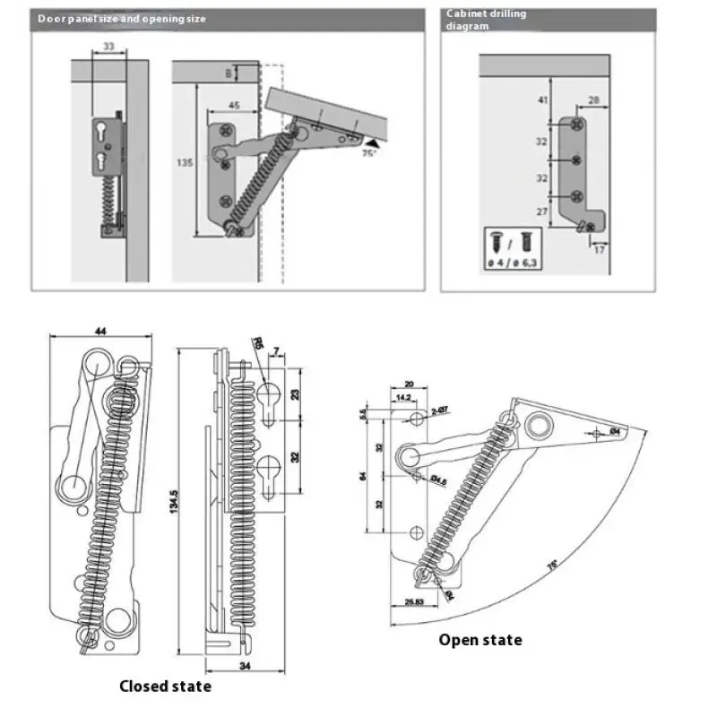 2Pcs 80 Degree Sprung Hinges Cabinet Door Lift Up Stay Flap Top Support Cupboard Kitchen Accessories