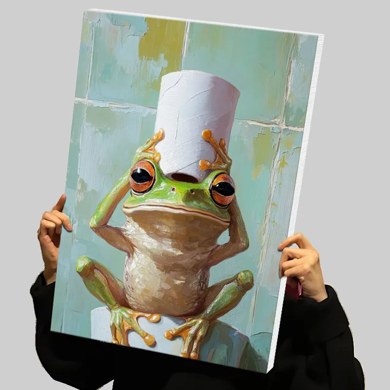 Frog With Toilet Paper Roll Prints Poster Custom Canvas Painting Wall Art Room Decorations Modern Abstract Canvases Home Decor