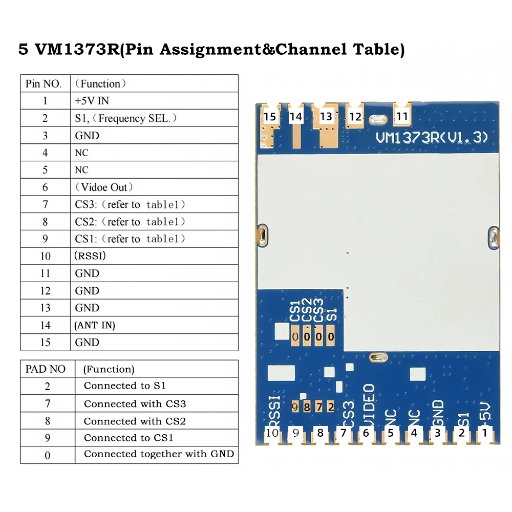 

DC 5V VM1373R 1.2G 1.3G FPV Video Transmission Module Analog Wireless Audio/Video Transmission Receiver Module