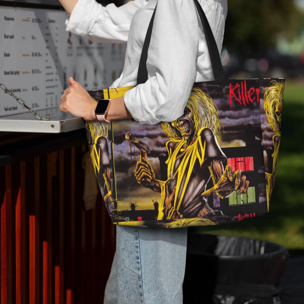 

Creative Retro Ironmaiden Rock Band Beach Tote Bag Sport Gym Yoga Duffle Large Tote Bag Women Travel Bag Fitness bag