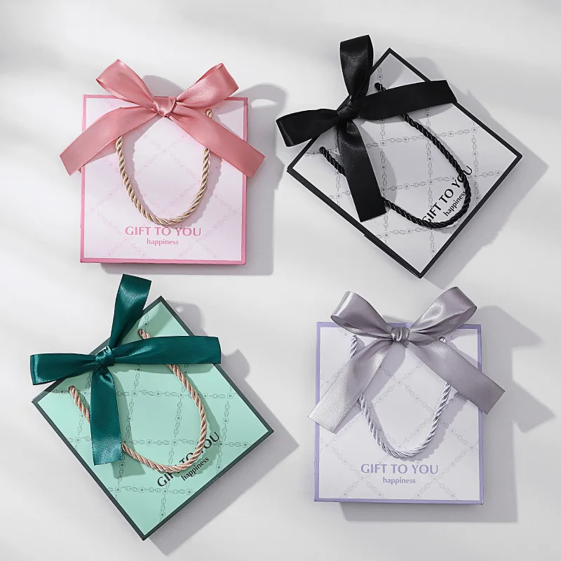 Luxury Gift Paper Bag with Satin Bow Ribbon "GIFT TO YOU" Print Portable Handbag Wedding Birthday Cosmetic Jewelry Packaging