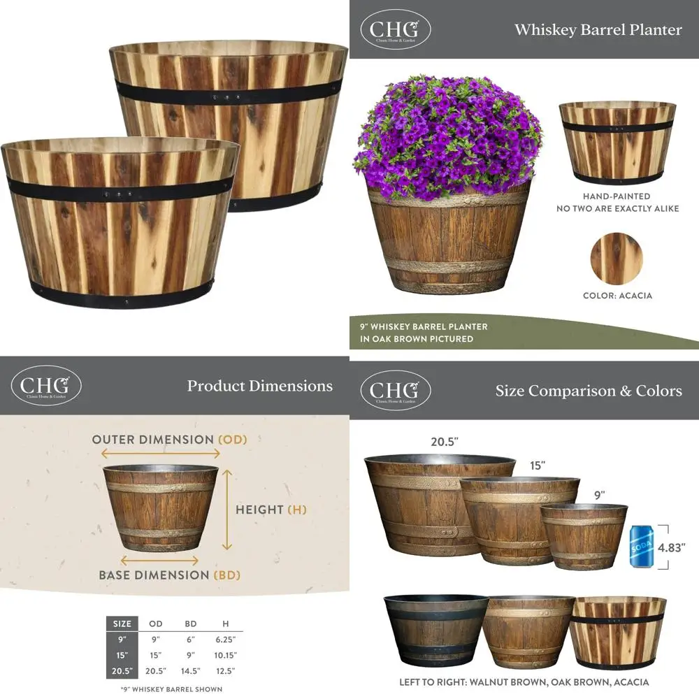 

16 Gallon Acacia Wooden Whiskey Barrel Planter, Durable and Stylish Outdoor Garden Decor