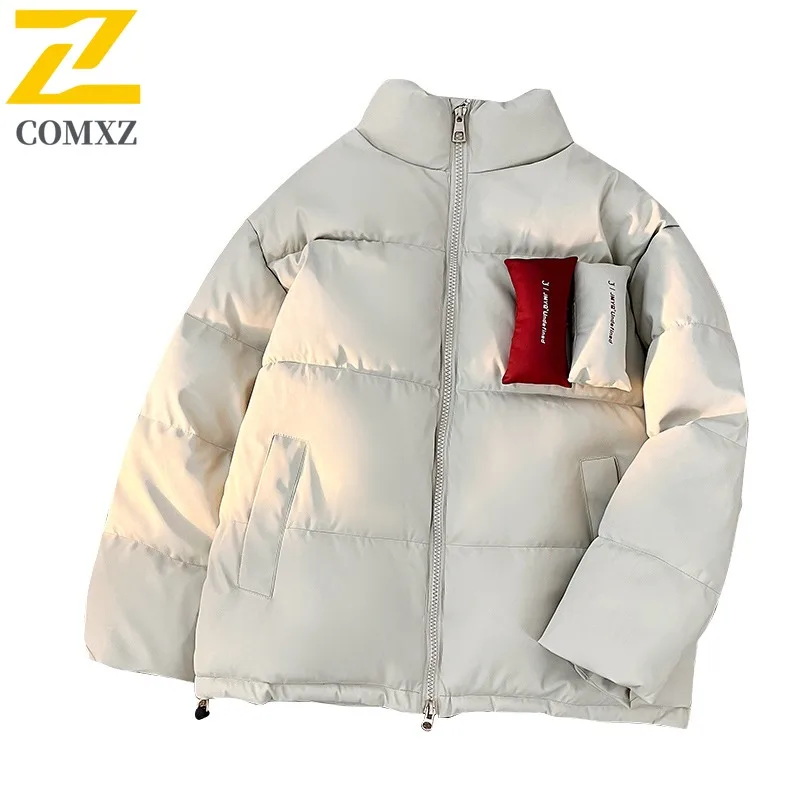 Comxz jaqueta masculina acolchoada de algodão, novo estilo hong kong, solta, esqui ao ar livre, viagem, inverno, acampamento, casaco quente e leve