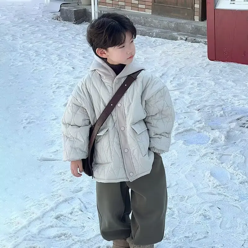 

2025 New Children's Parkas Boys Winter Warm Coats Teen Fashion Thicken Hooded Jackets Kids Winter Outwears Baby Cotton Clothes